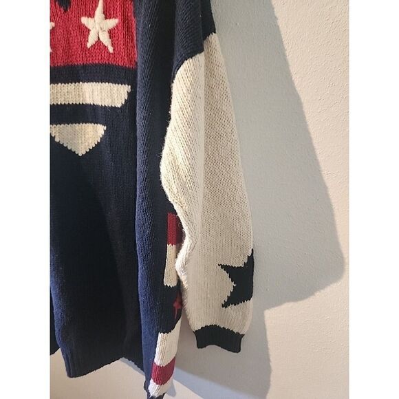 VTG Sz M Marsh Landing Knit Sweater Bear Stars Patriotic Oversized Flag Stars - Picture 8 of 9